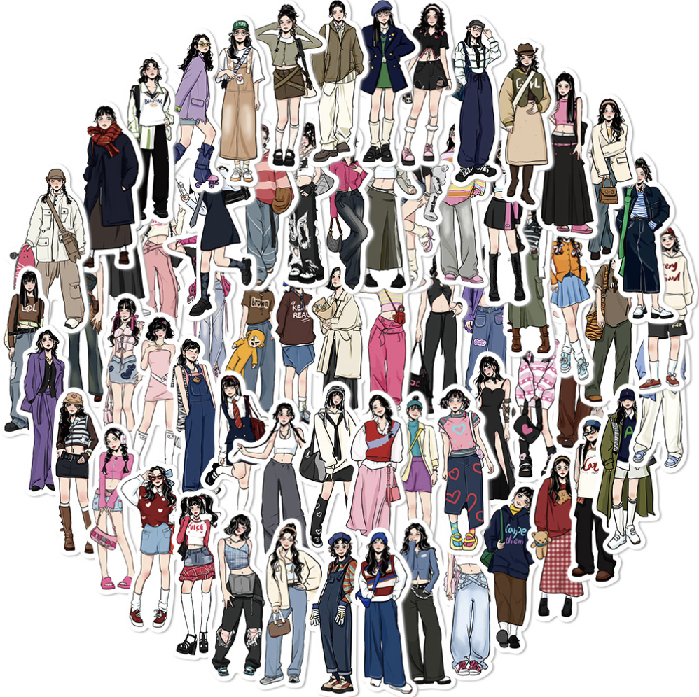 65枚のオリジナルモダン少女は落書きシールを着てギターのスーツケースを飾っています。
